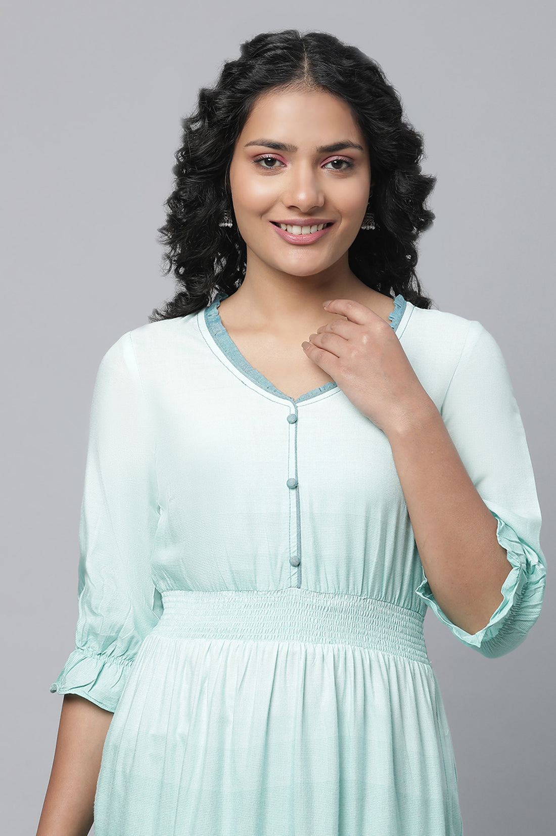 Blue Plus Size Dress With Smoking Detail