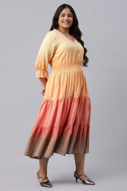 Yellow Plus Size Dress with Smoking Detail