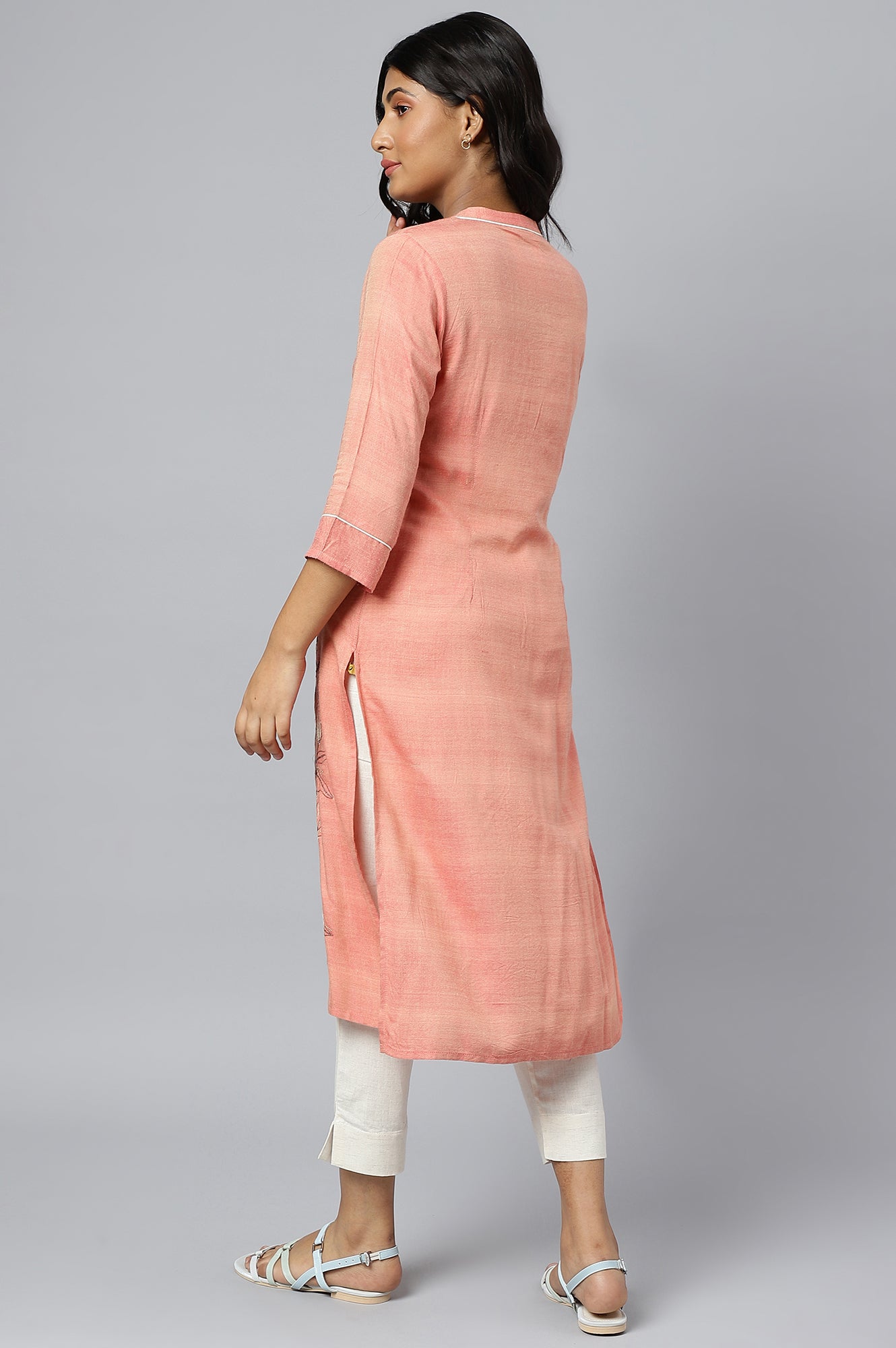 Orange Thread Embroidered Printed kurta