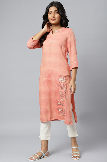 Orange Thread Embroidered Printed kurta