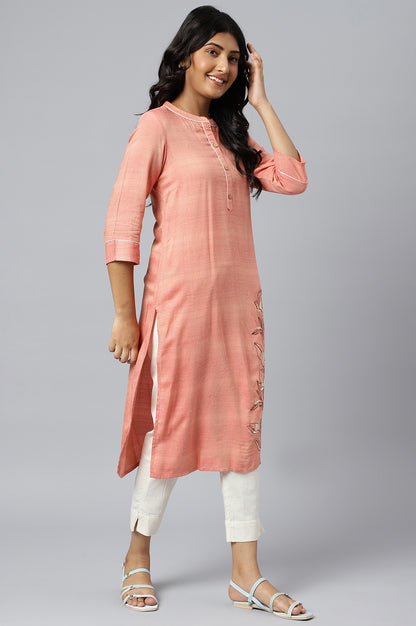 Orange Thread Embroidered Printed kurta