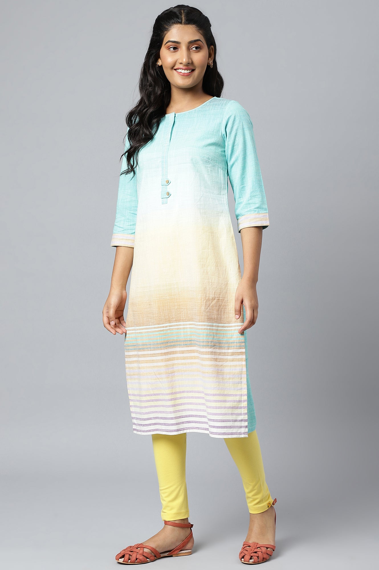 Blue Cotton Textured Ethnic kurta