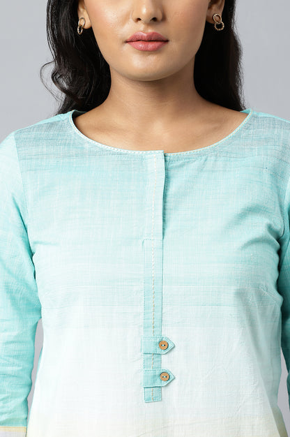 Blue Cotton Textured Ethnic kurta