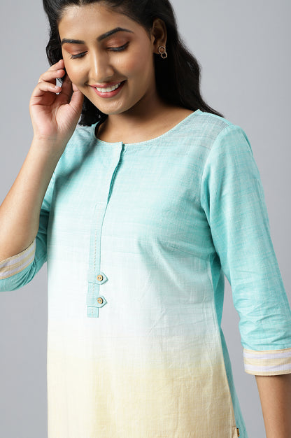 Blue Cotton Textured Ethnic kurta