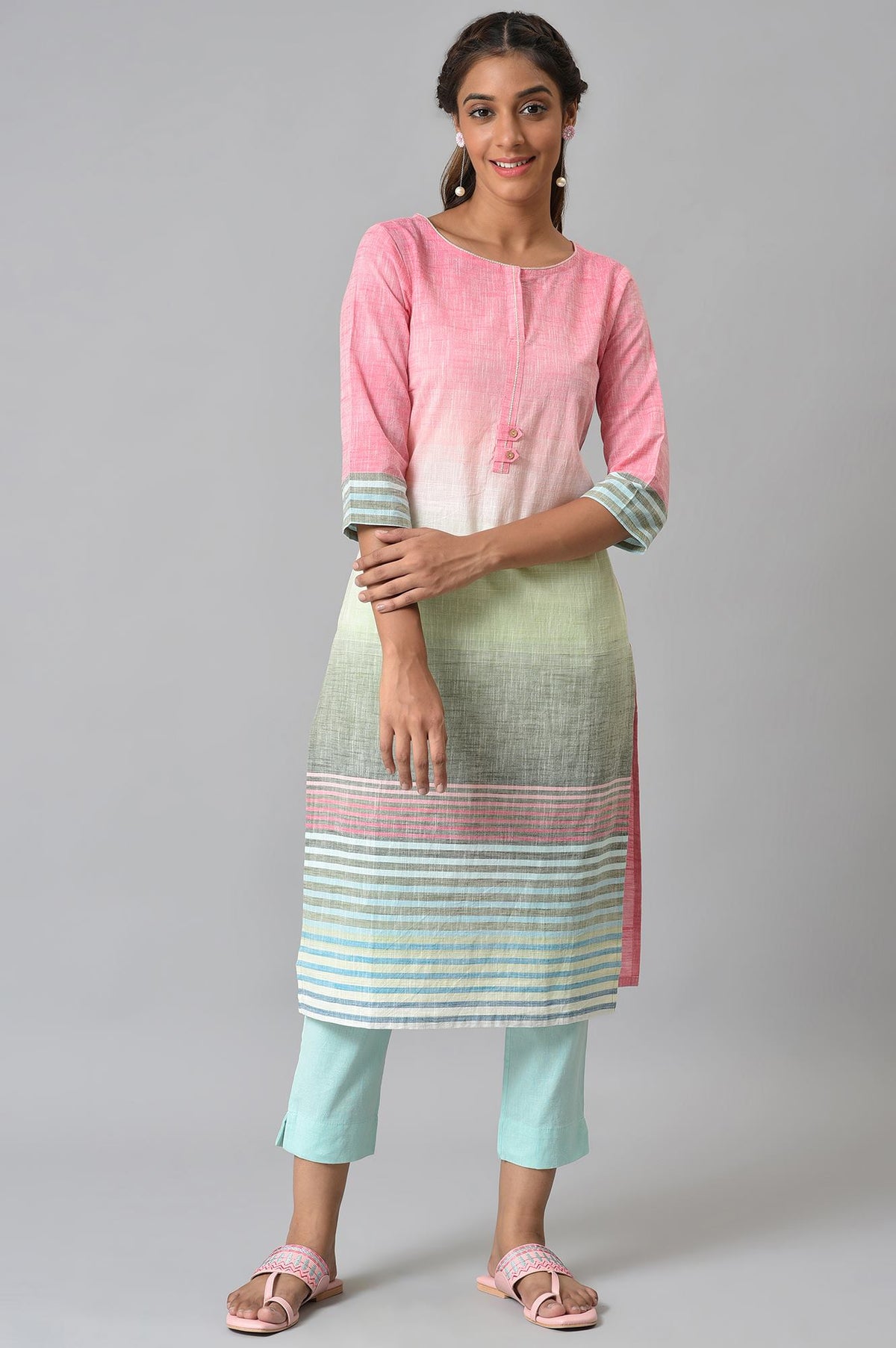 Red Textured Cotton Plus Size Ethnic kurta - 3XL