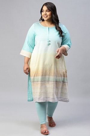 Blue Textured Cotton Plus Size Ethnic kurta