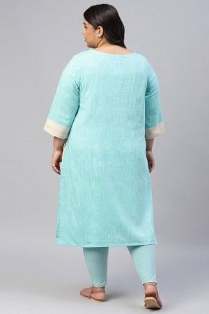 Blue Textured Cotton Plus Size Ethnic kurta