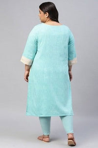 Blue Textured Cotton Plus Size Ethnic kurta