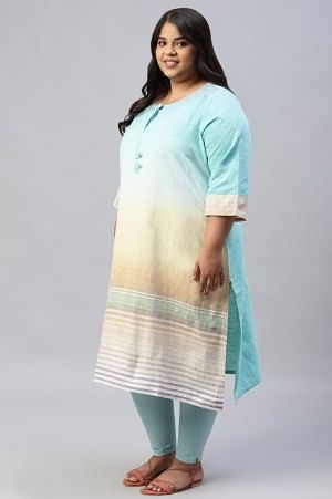 Blue Textured Cotton Plus Size Ethnic kurta