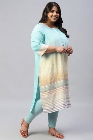 Blue Textured Cotton Plus Size Ethnic kurta