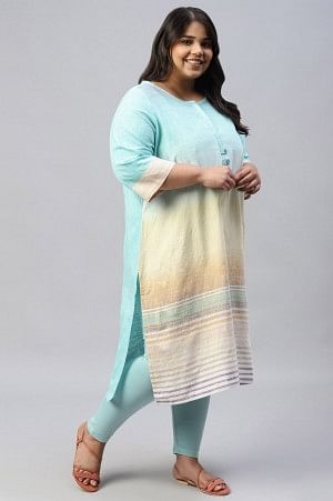 Blue Textured Cotton Plus Size Ethnic kurta