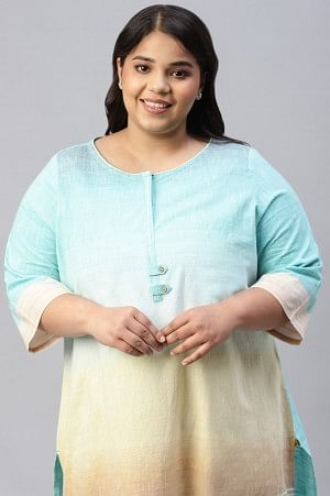 Blue Textured Cotton Plus Size Ethnic kurta