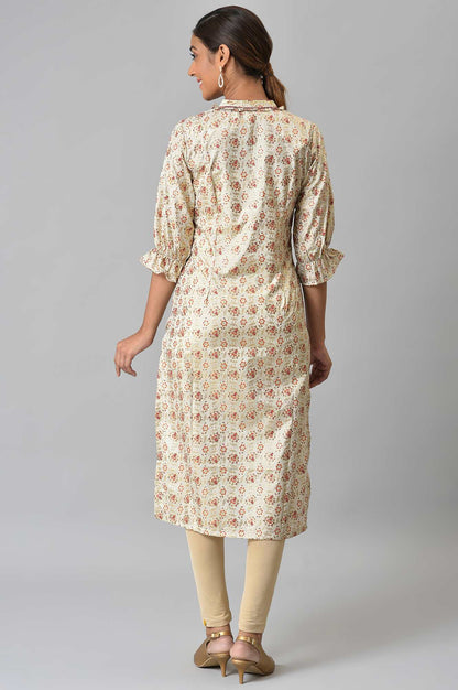 Grey Floral Printed Sequined Ethnic kurta