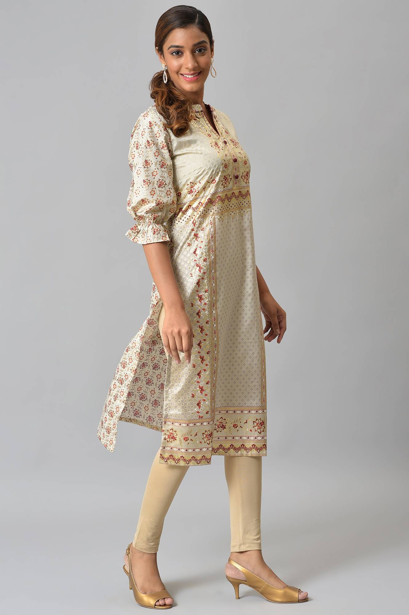 Grey Floral Printed Sequined Ethnic kurta