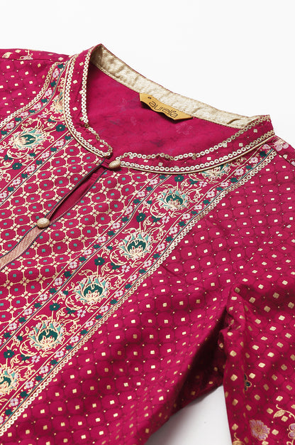 Pink Floral Printed Sequined Ethnic kurta