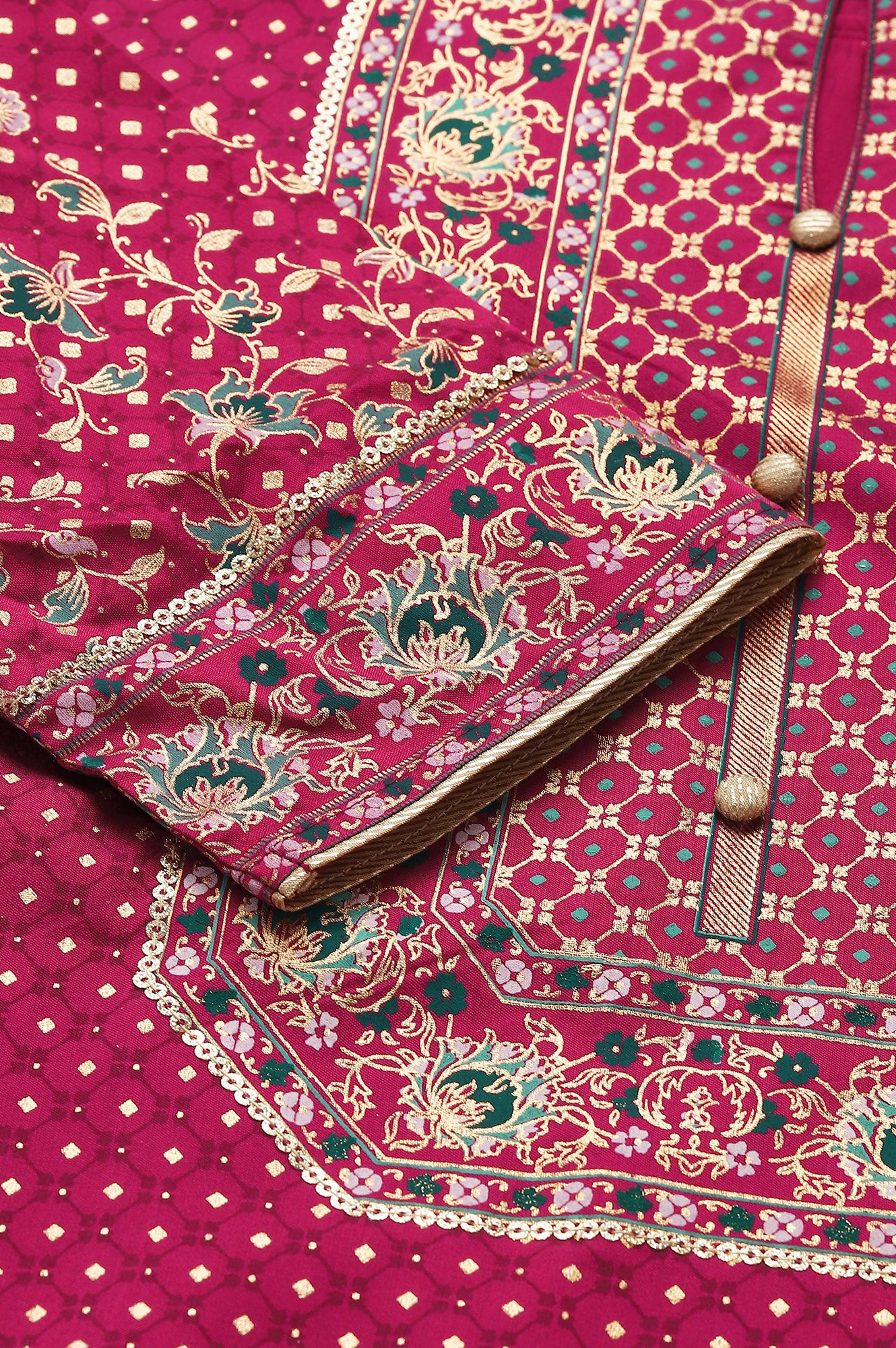 Pink Floral Printed Sequined Ethnic kurta