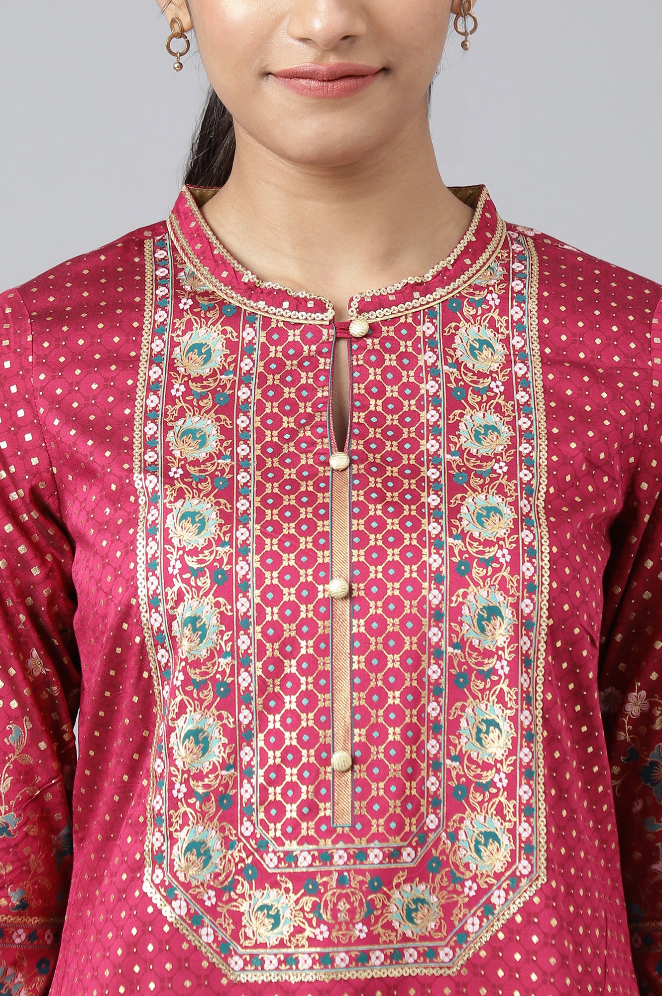 Pink Floral Printed Sequined Ethnic kurta