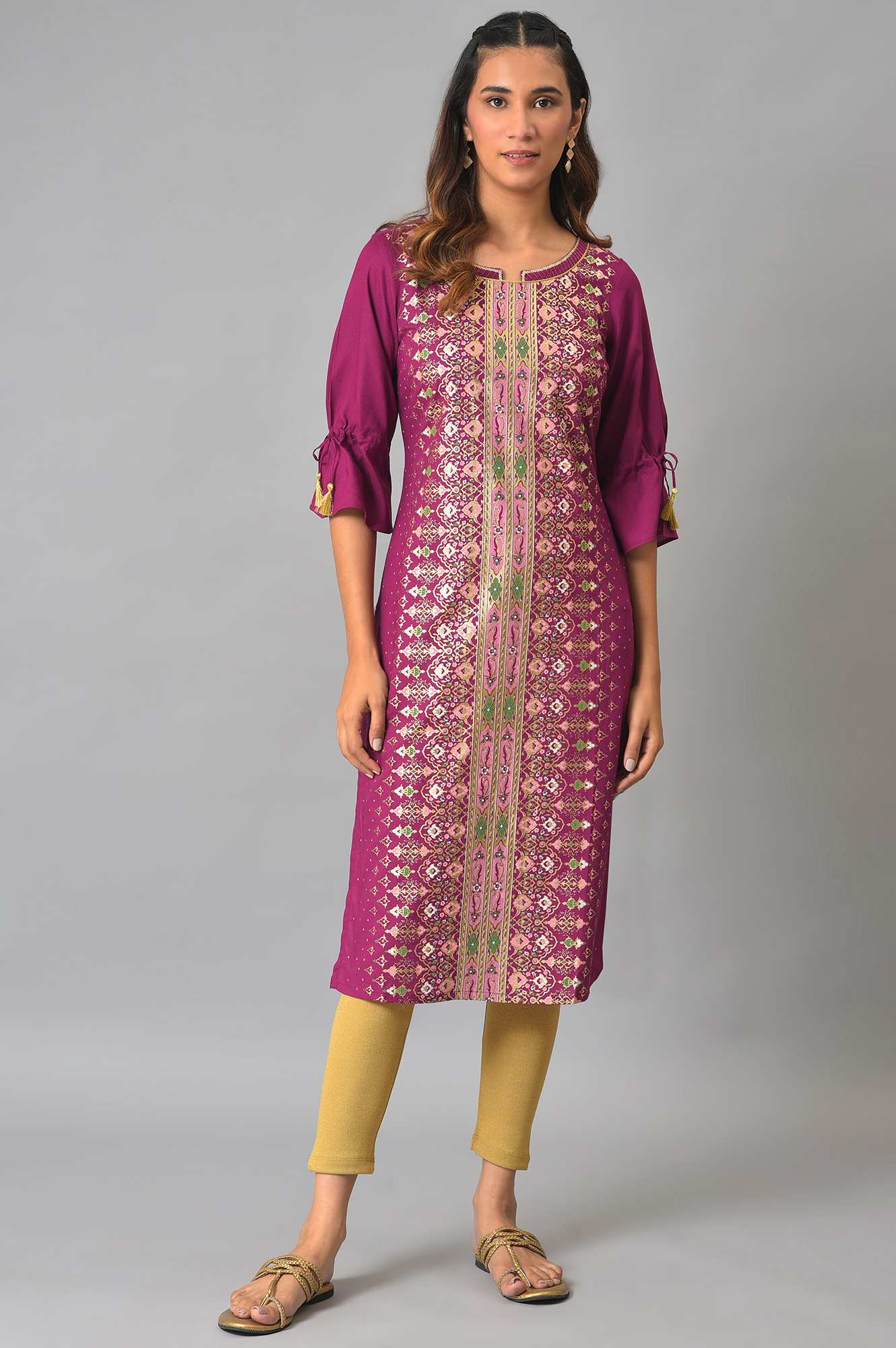 Purple Floral Printed Sequined Ethnic Liva kurta