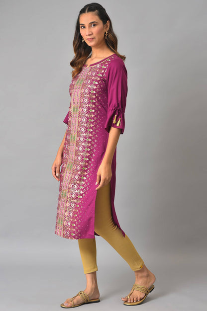 Purple Floral Printed Sequined Ethnic Liva kurta