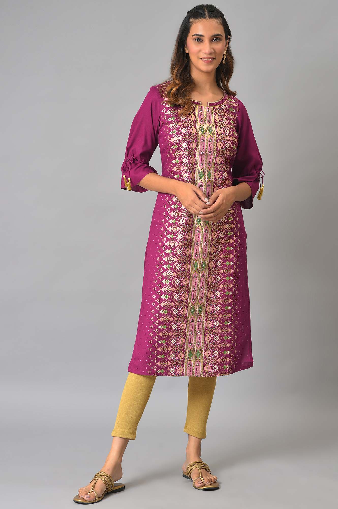 Purple Floral Printed Sequined Ethnic Liva kurta