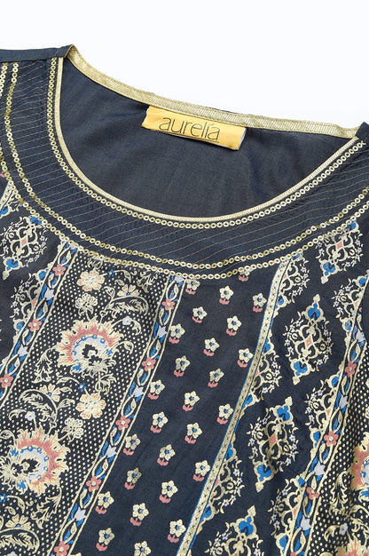 Grey Floral Printed Sequined Ethnic kurta