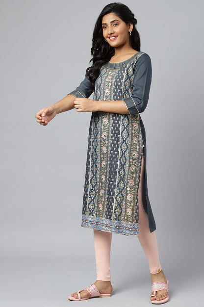 Grey Floral Printed Sequined Ethnic kurta