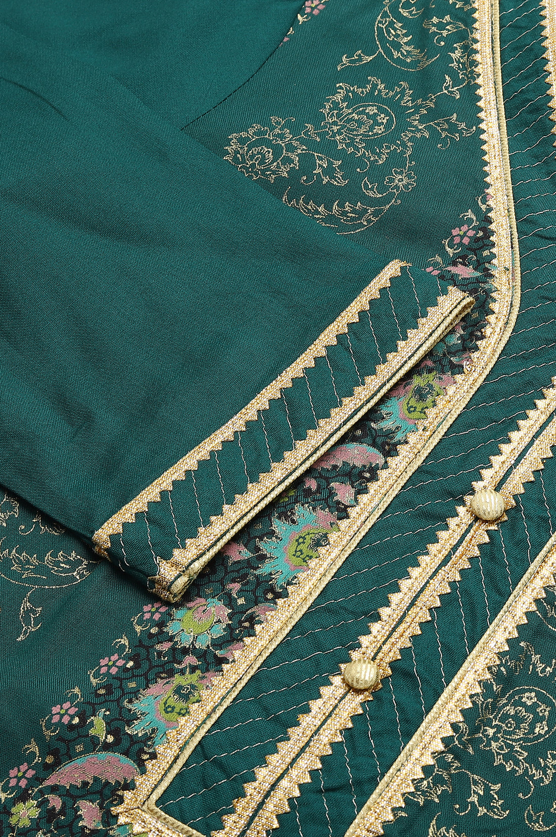 Green Floral Foil Print Ethnic LIVA kurta