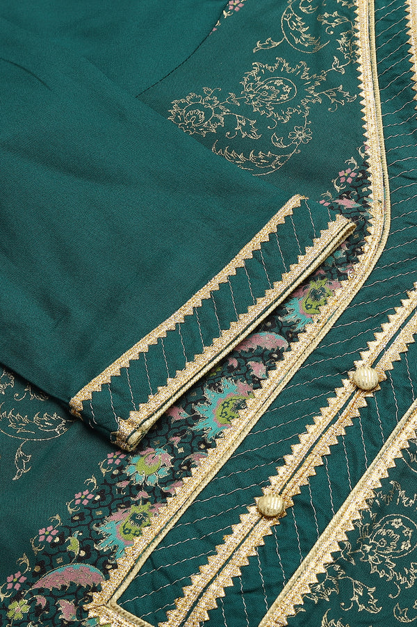 Green Floral Foil Print Ethnic LIVA kurta