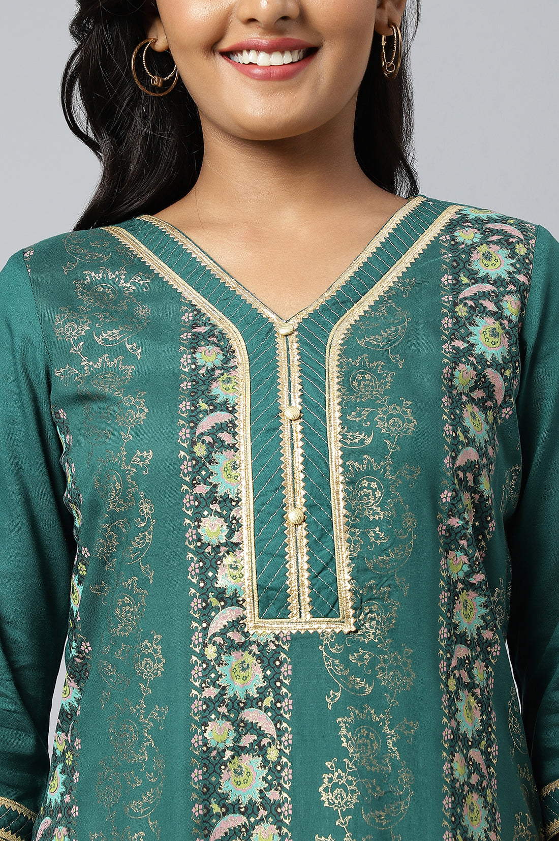 Green Straight Kurta and Culotte Set