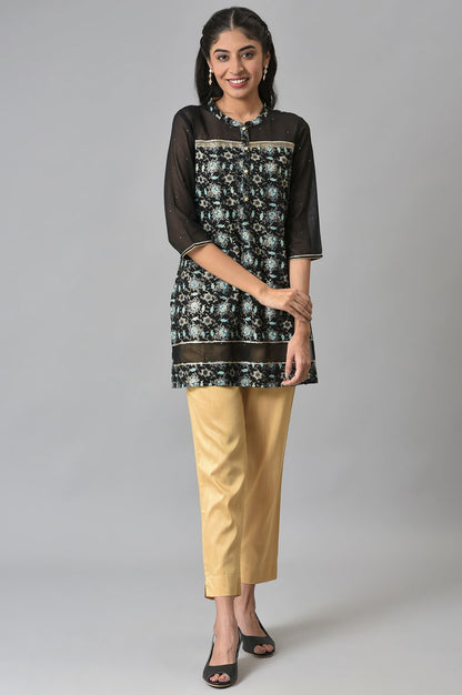 Black Floral Printed Sequined Ethnic LIVA kurta