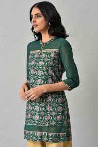 Green Floral Printed Sequined Ethnic LIVA kurta