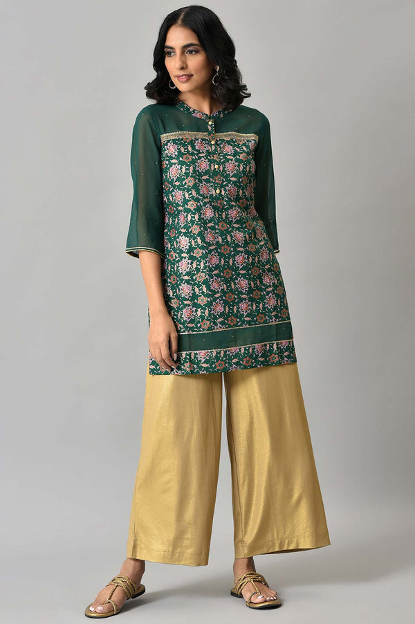 Green Floral Printed Sequined Ethnic LIVA kurta