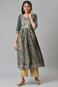 Grey Muslin Zari Embroidered Ethnic kurta
