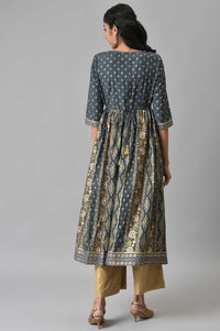 Grey Muslin Zari Embroidered Ethnic kurta