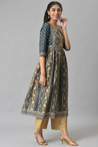 Grey Muslin Zari Embroidered Ethnic kurta