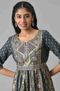 Grey Muslin Zari Embroidered Ethnic kurta