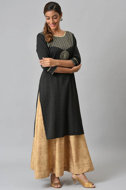 Black Classic Gold Zari Yarn-Dyed kurta