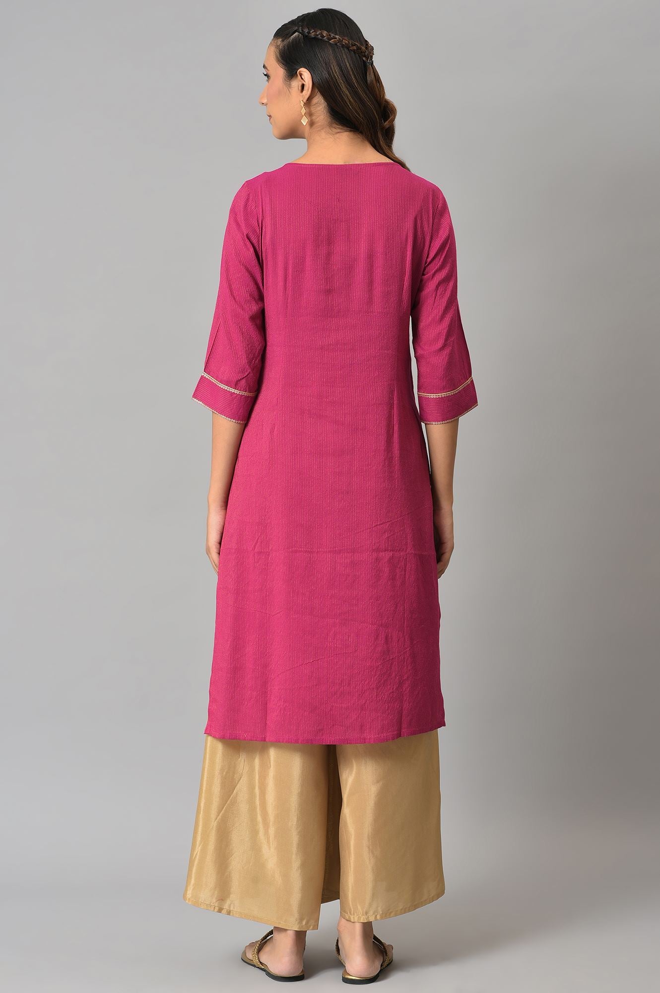 Pink Classic Gold Zari Yarn-Dyed kurta