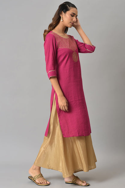 Pink Classic Gold Zari Yarn-Dyed kurta