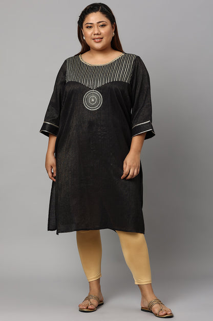 Black Classic Gold Zari Yarn-Dyed Plus Size kurta