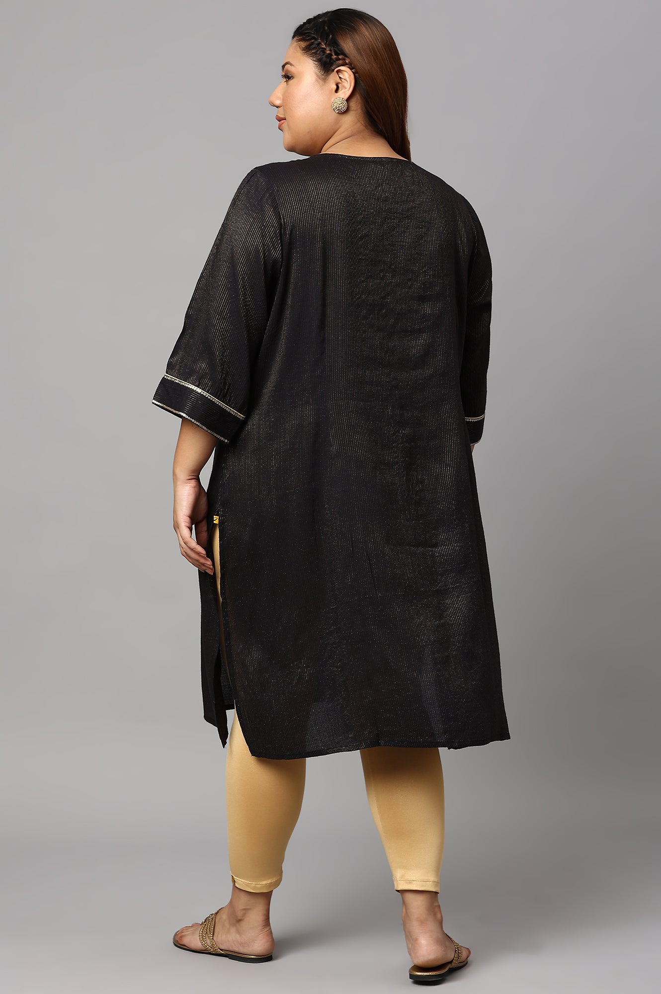 Black Classic Gold Zari Yarn-Dyed Plus Size kurta