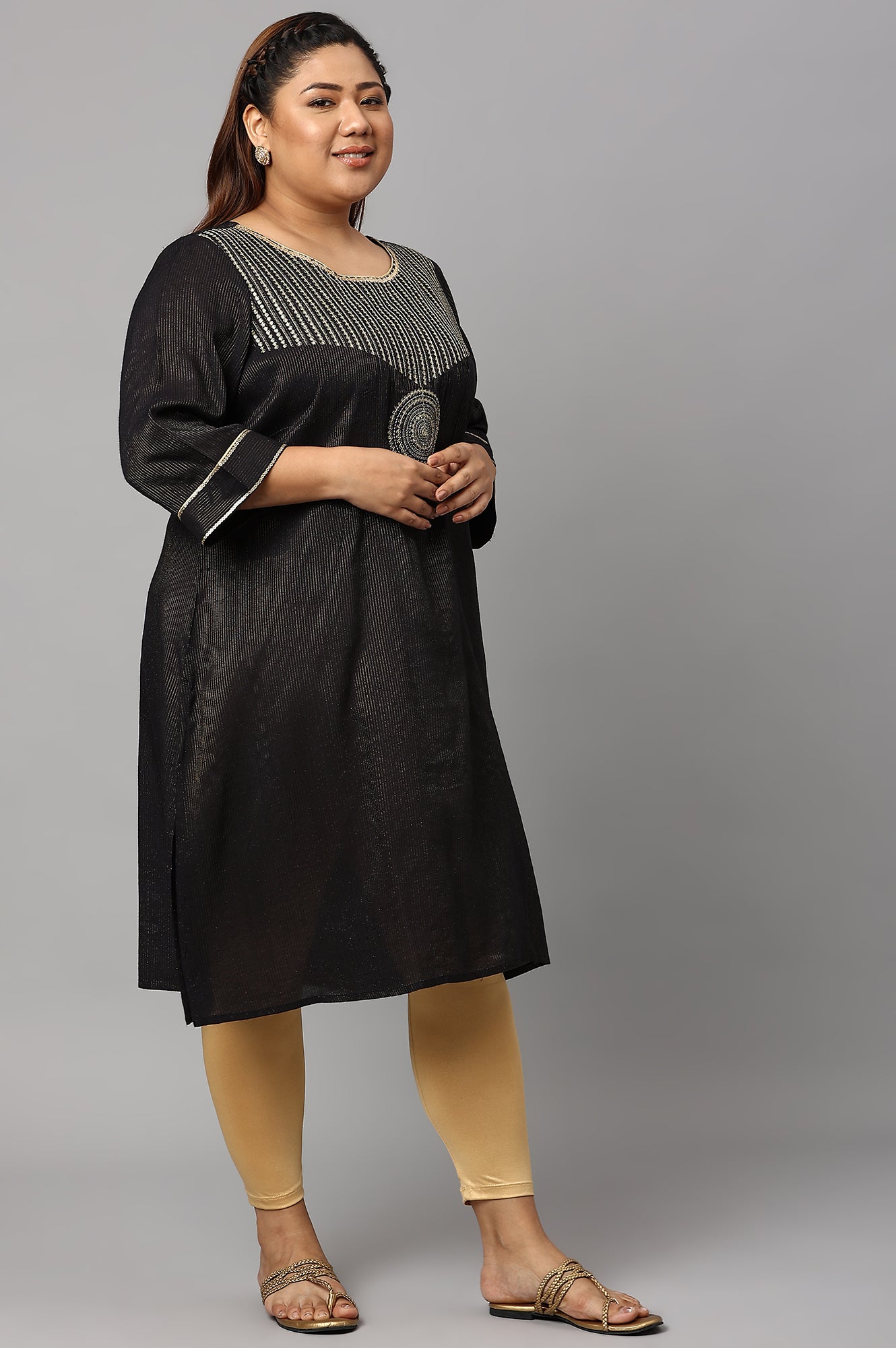 Black Classic Gold Zari Yarn-Dyed Plus Size kurta