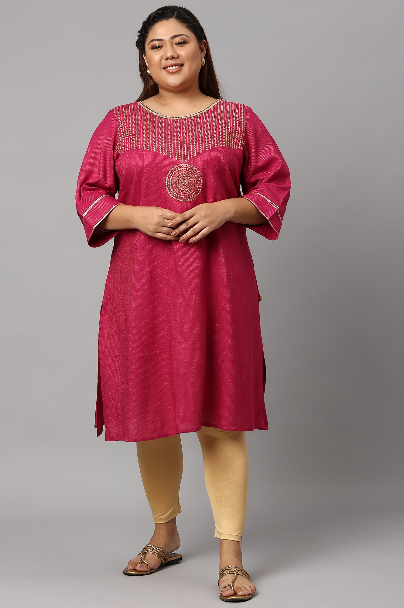 Red Classic Gold Zari Yarn-Dyed Plus Size kurta