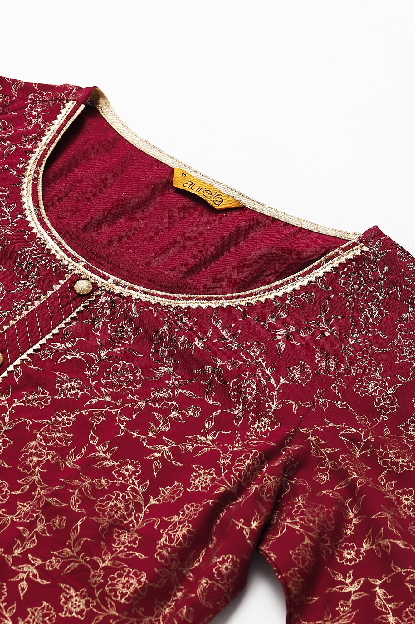 Maroon Floral Printed Sequined Ethnic kurta