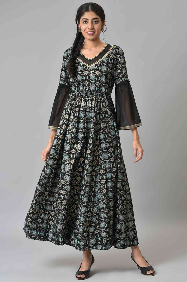 long sleeve diwali dress for women Blue Colour Full Sleeve Gown For Diwali