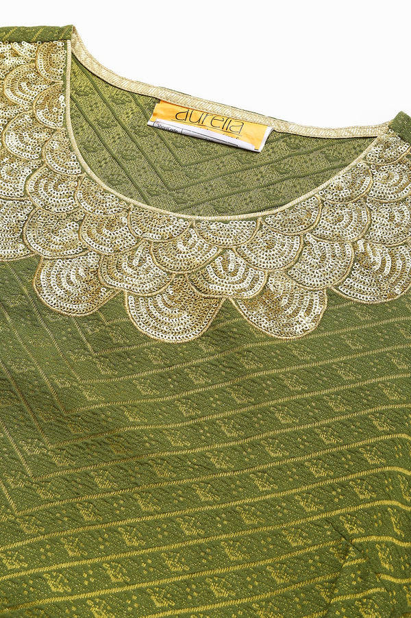 Green Zari Embroidered & Sequined Dobby Kurta
