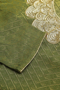 Green Zari Embroidered &amp; Sequined Dobby Kurta