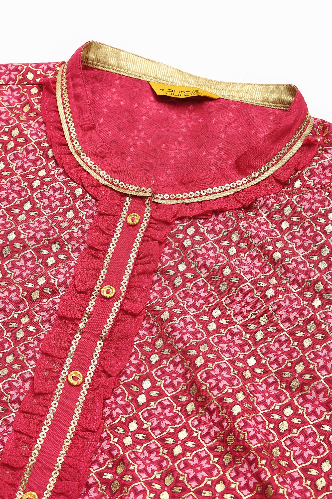 Pink Floral Printed Sequined Ethnic kurta