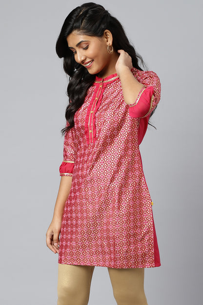 Pink Floral Printed Sequined Ethnic kurta