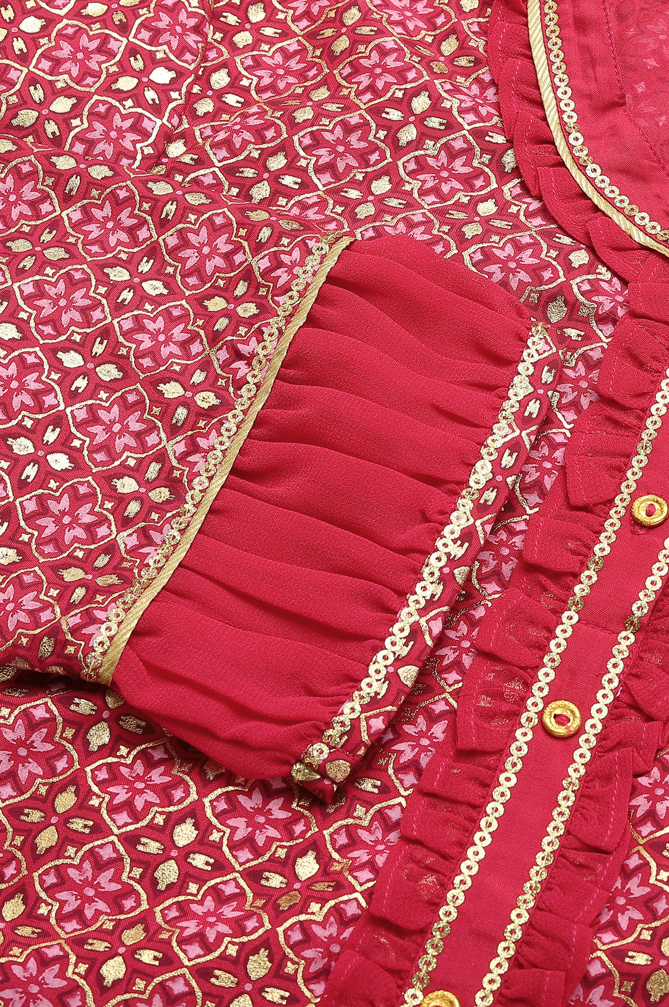 Pink Floral Printed Sequined Ethnic kurta